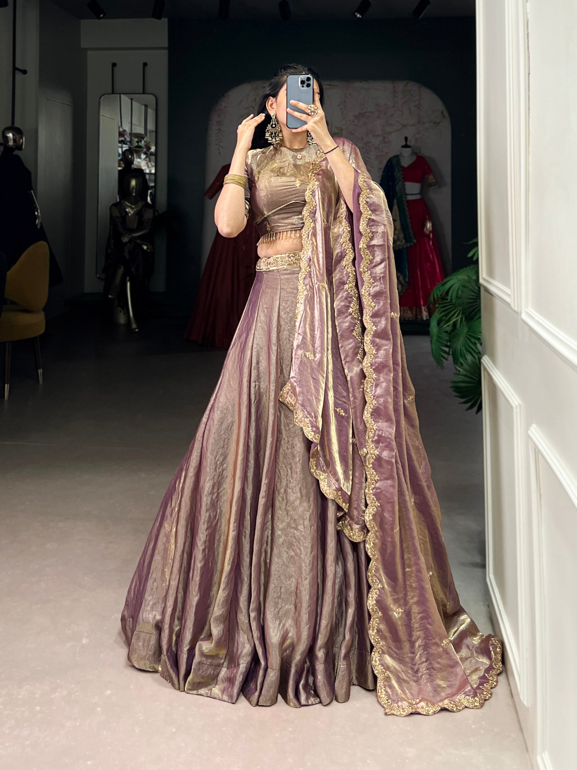 Elegant Mehndi Green Lehenga with Golden Lace Detailing