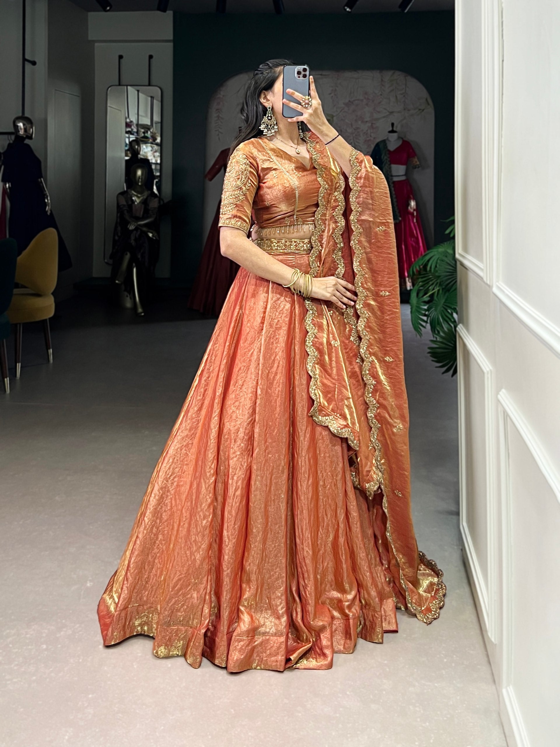 Elegant Mehndi Green Lehenga with Golden Lace Detailing