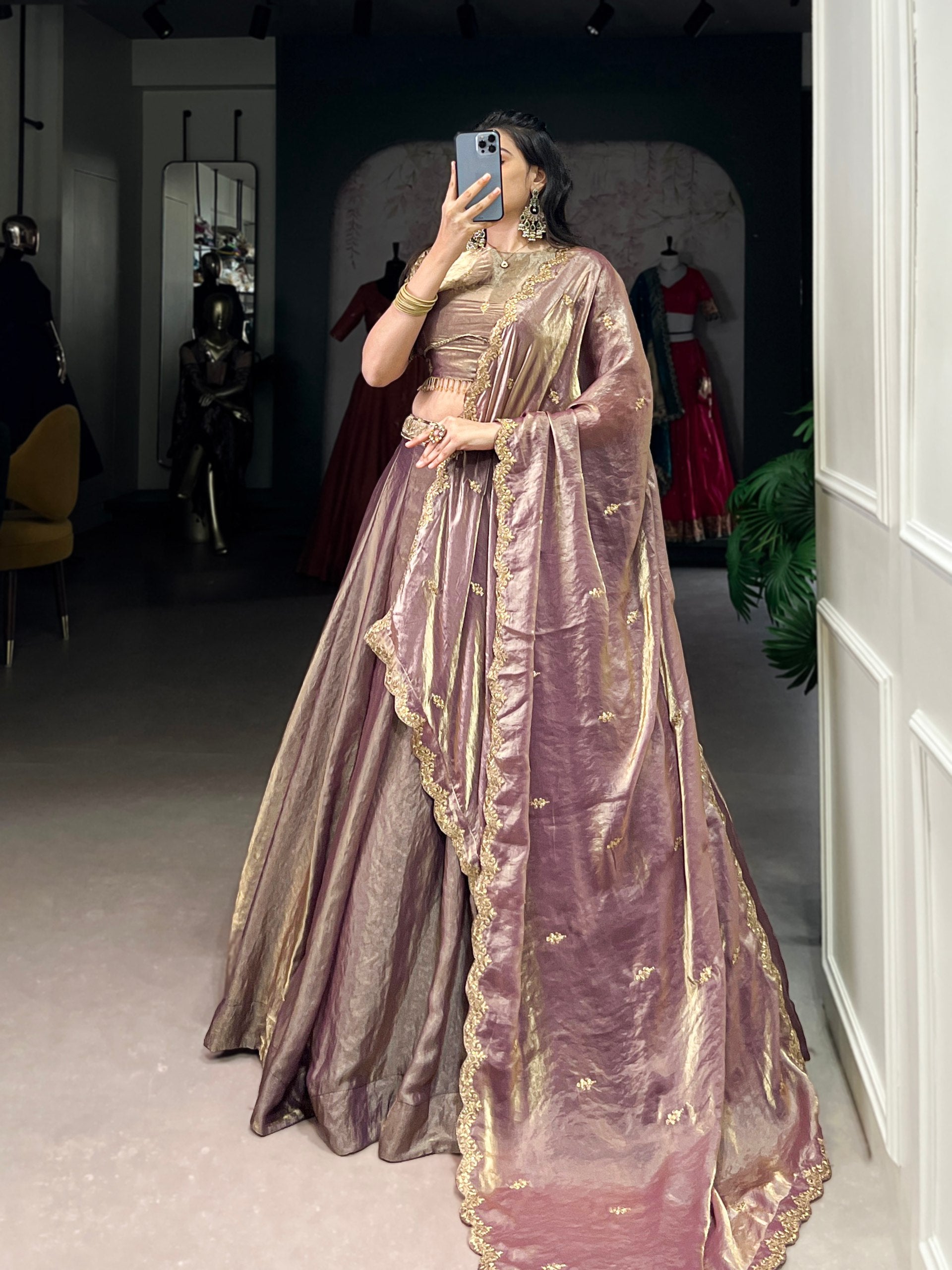 Elegant Mehndi Green Lehenga with Golden Lace Detailing