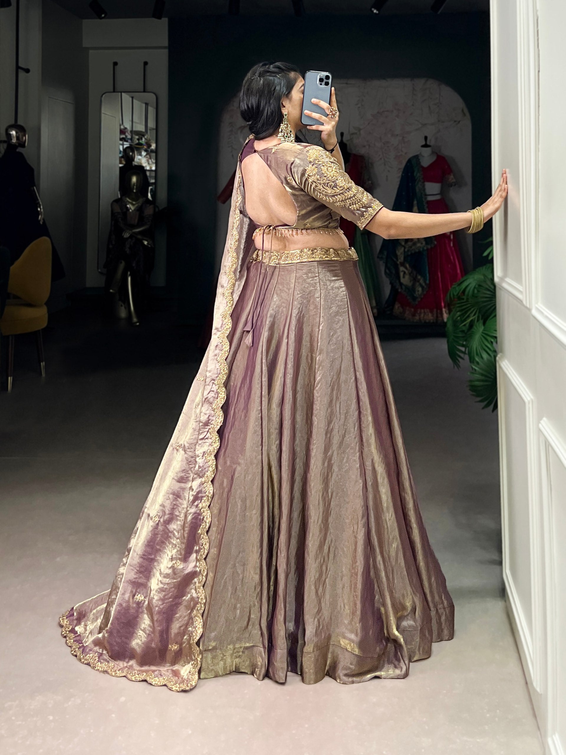 Elegant Mehndi Green Lehenga with Golden Lace Detailing