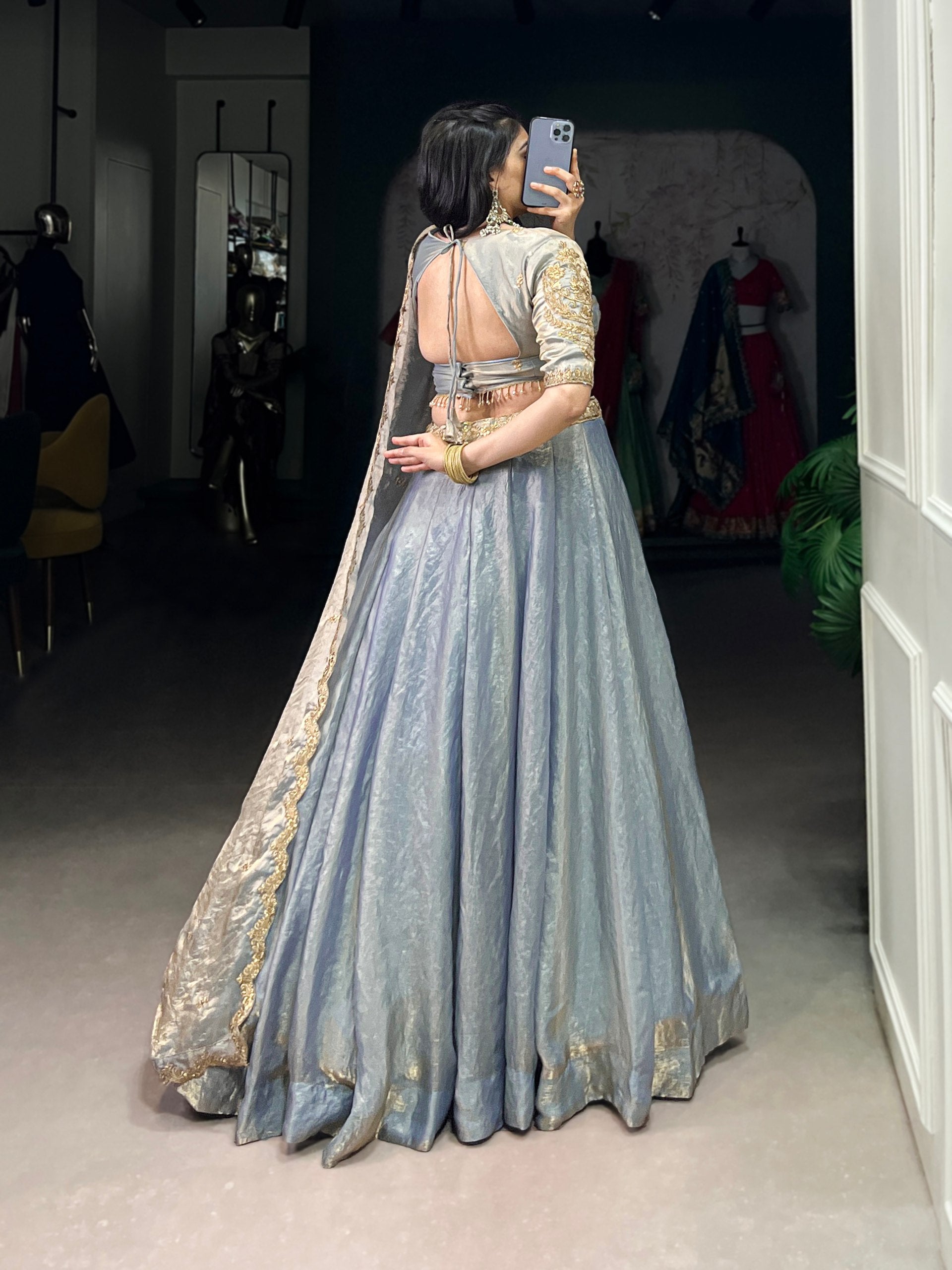 Elegant Mehndi Green Lehenga with Golden Lace Detailing