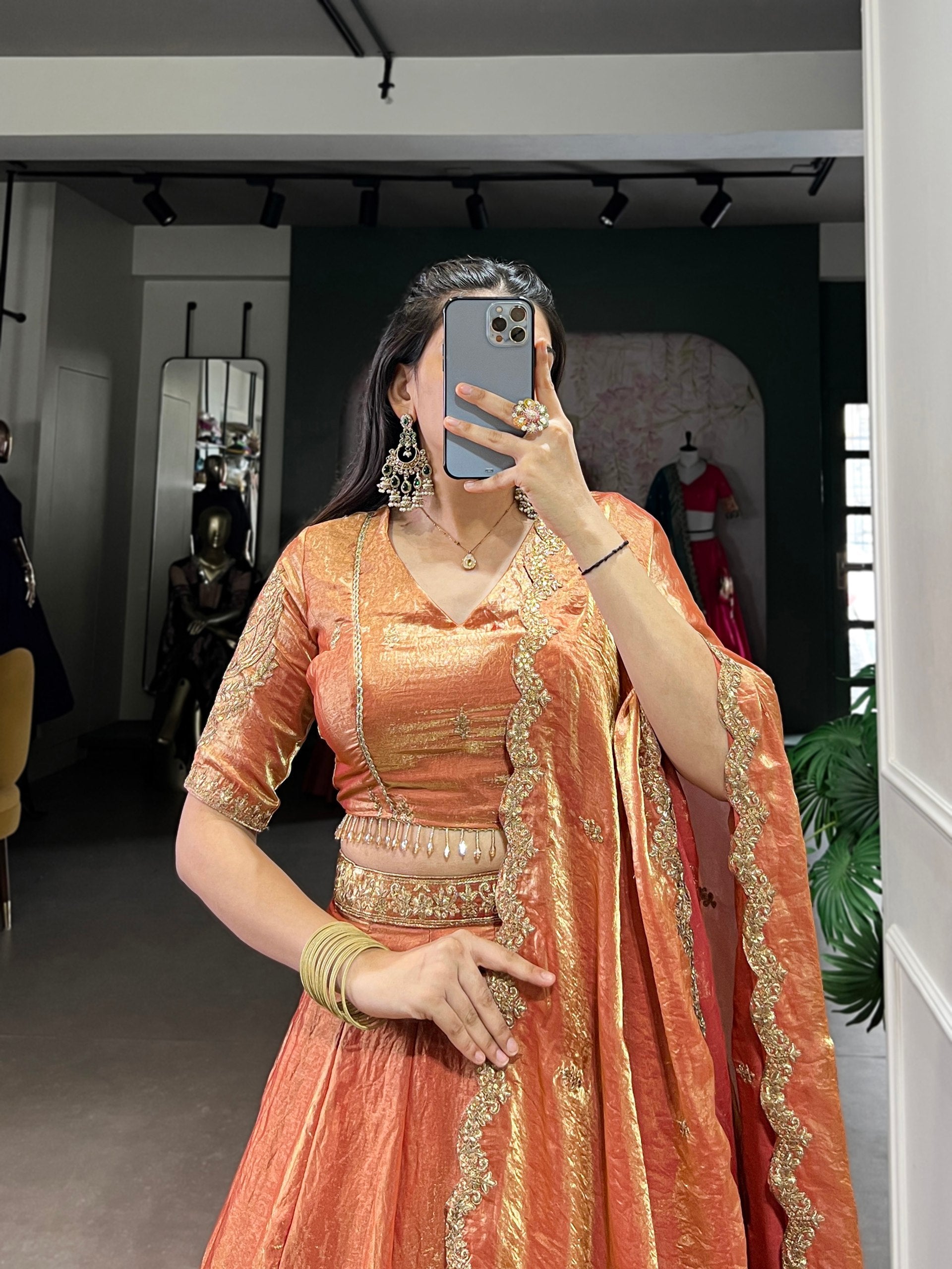 Elegant Mehndi Green Lehenga with Golden Lace Detailing
