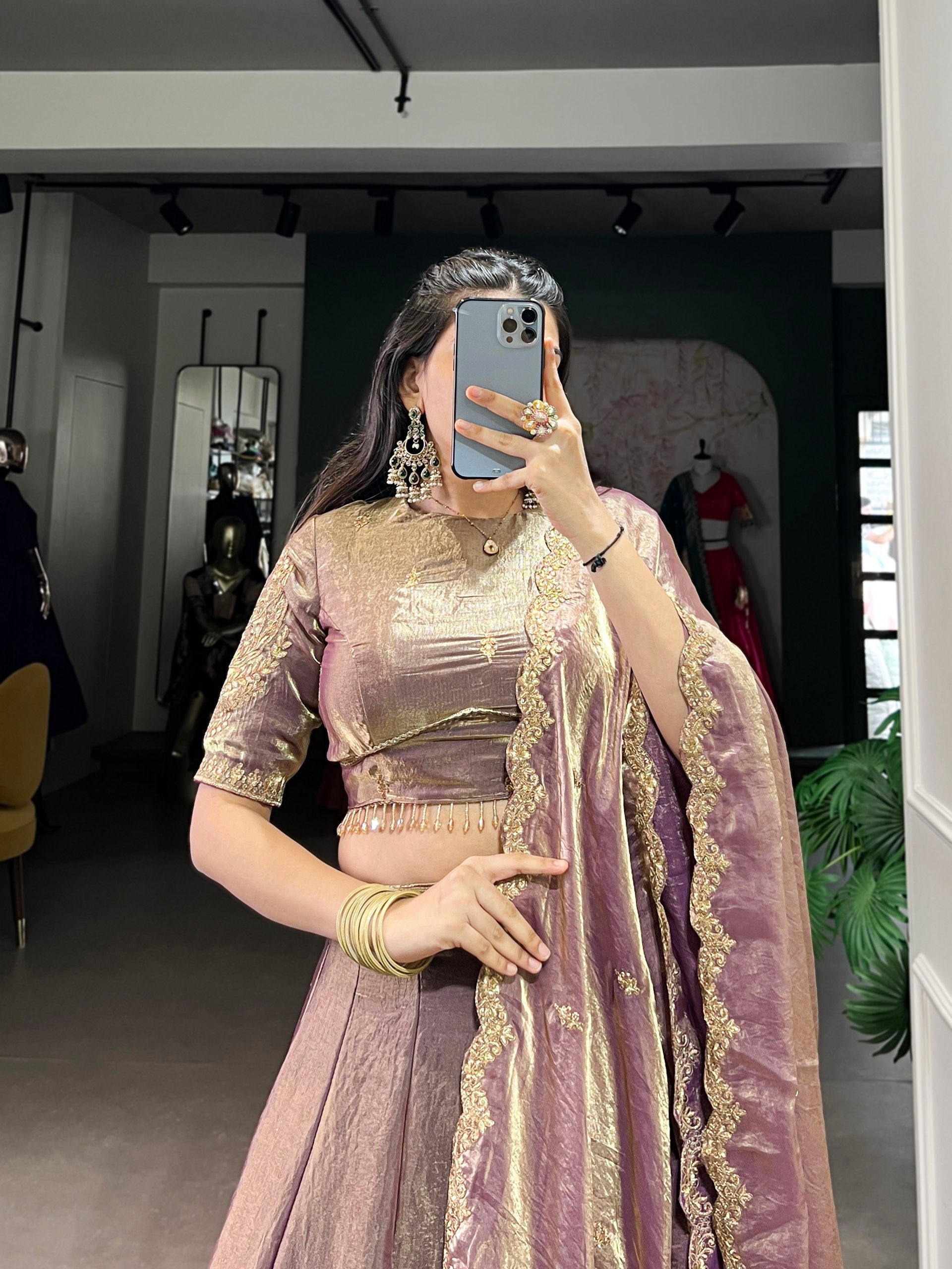 Elegant Mehndi Green Lehenga with Golden Lace Detailing