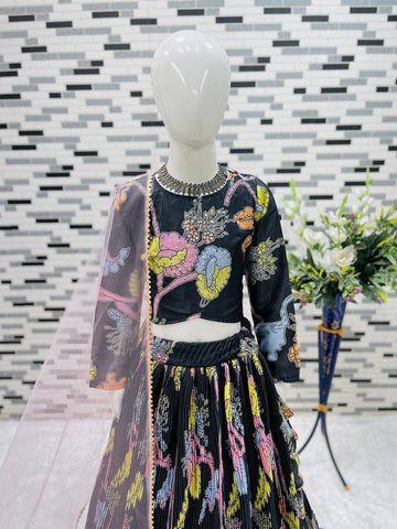 Black Midnight Garden Lehenga Set for Girls