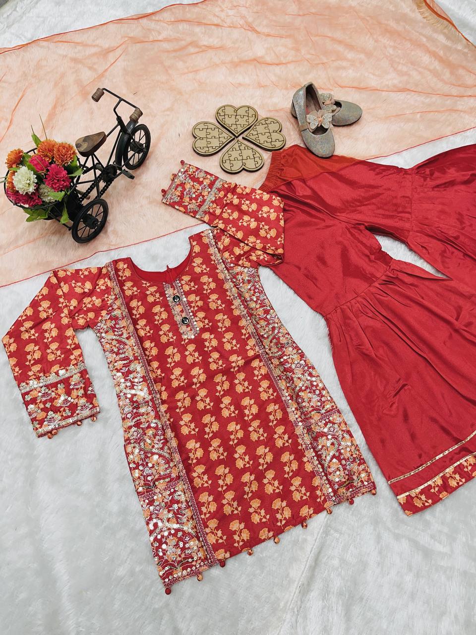 Black & Dark Red Festive Charm Sharara Set