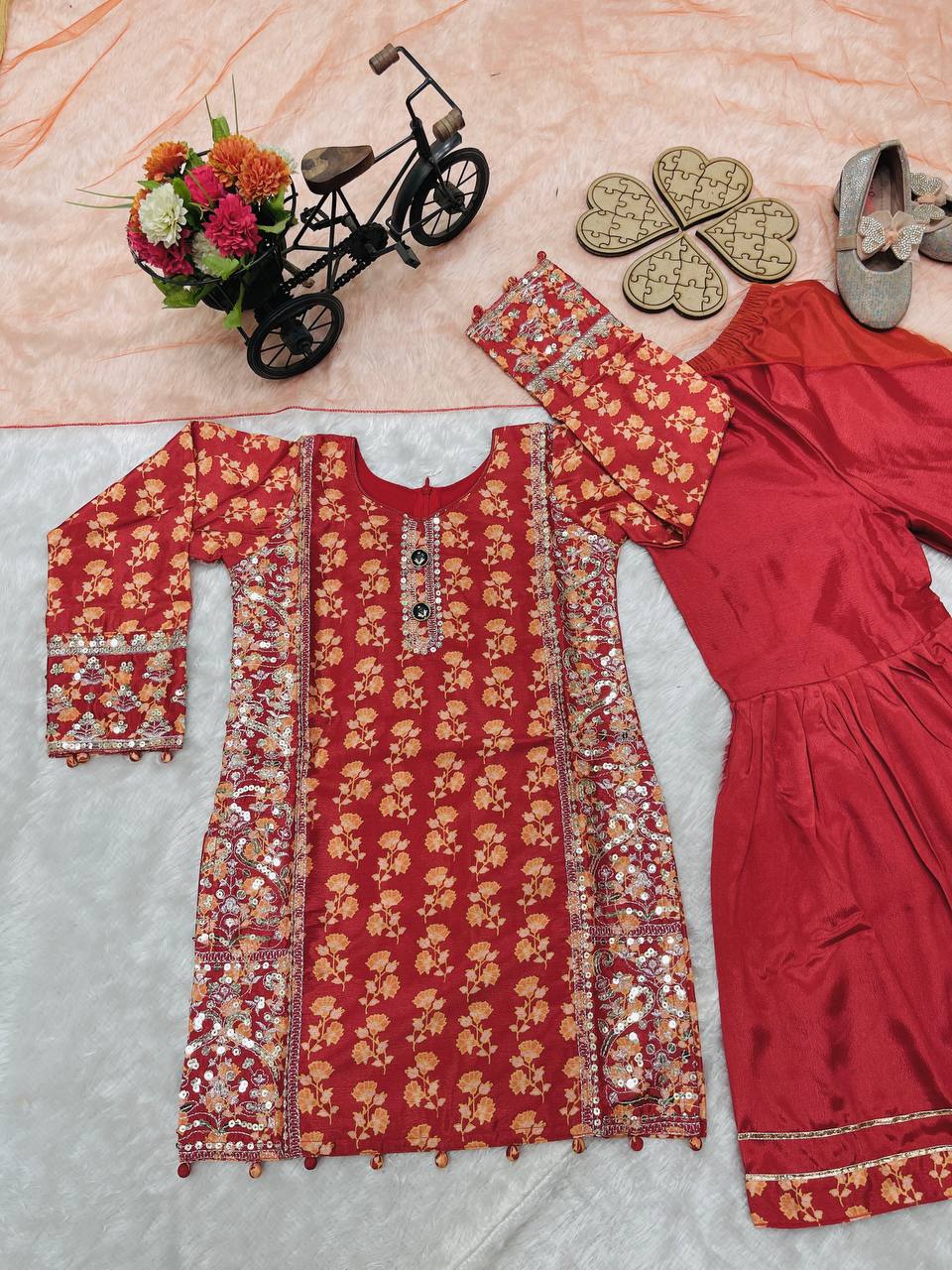 Black & Dark Red Festive Charm Sharara Set