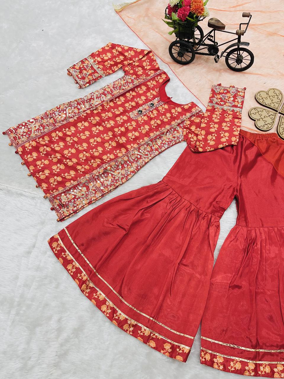 Black & Dark Red Festive Charm Sharara Set