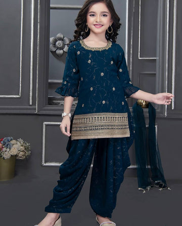 Elegance Blue Digital Print Patiala Suit