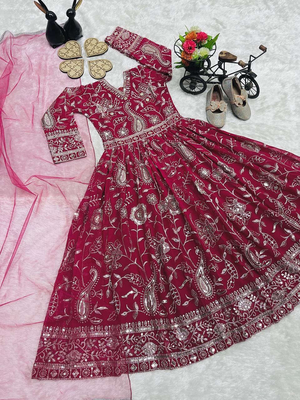 Majestic Heavy Festive Wear Pink Gown