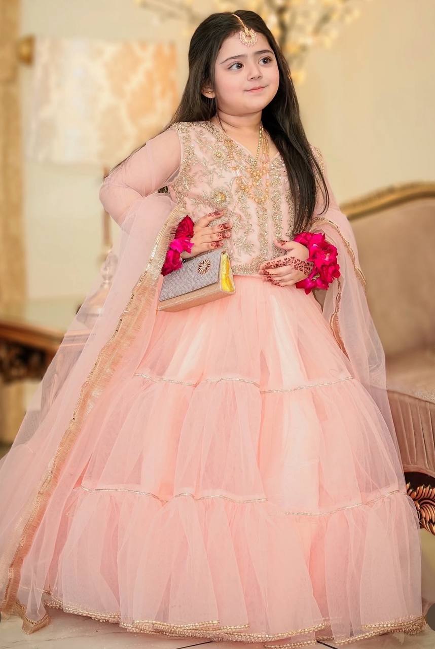 Beautiful Peach Festive design Lehenga Choli For Kids