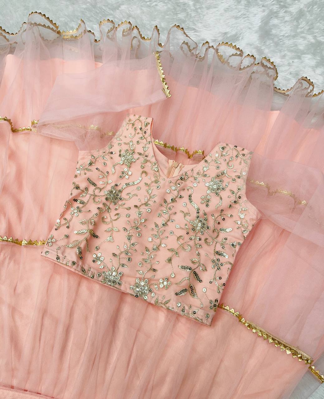 Beautiful Peach Festive design Lehenga Choli For Kids