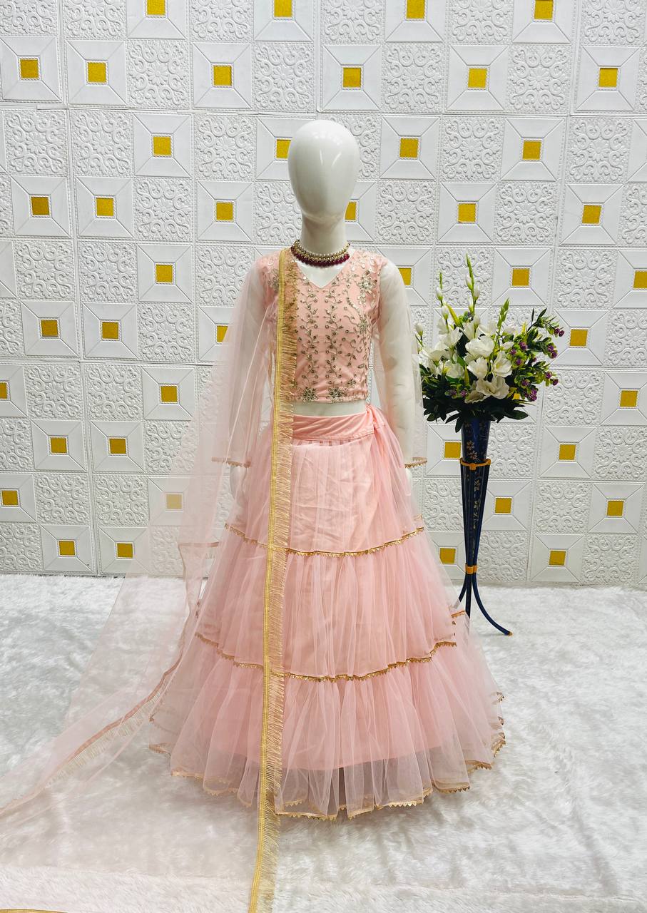 Beautiful Peach Festive design Lehenga Choli For Kids