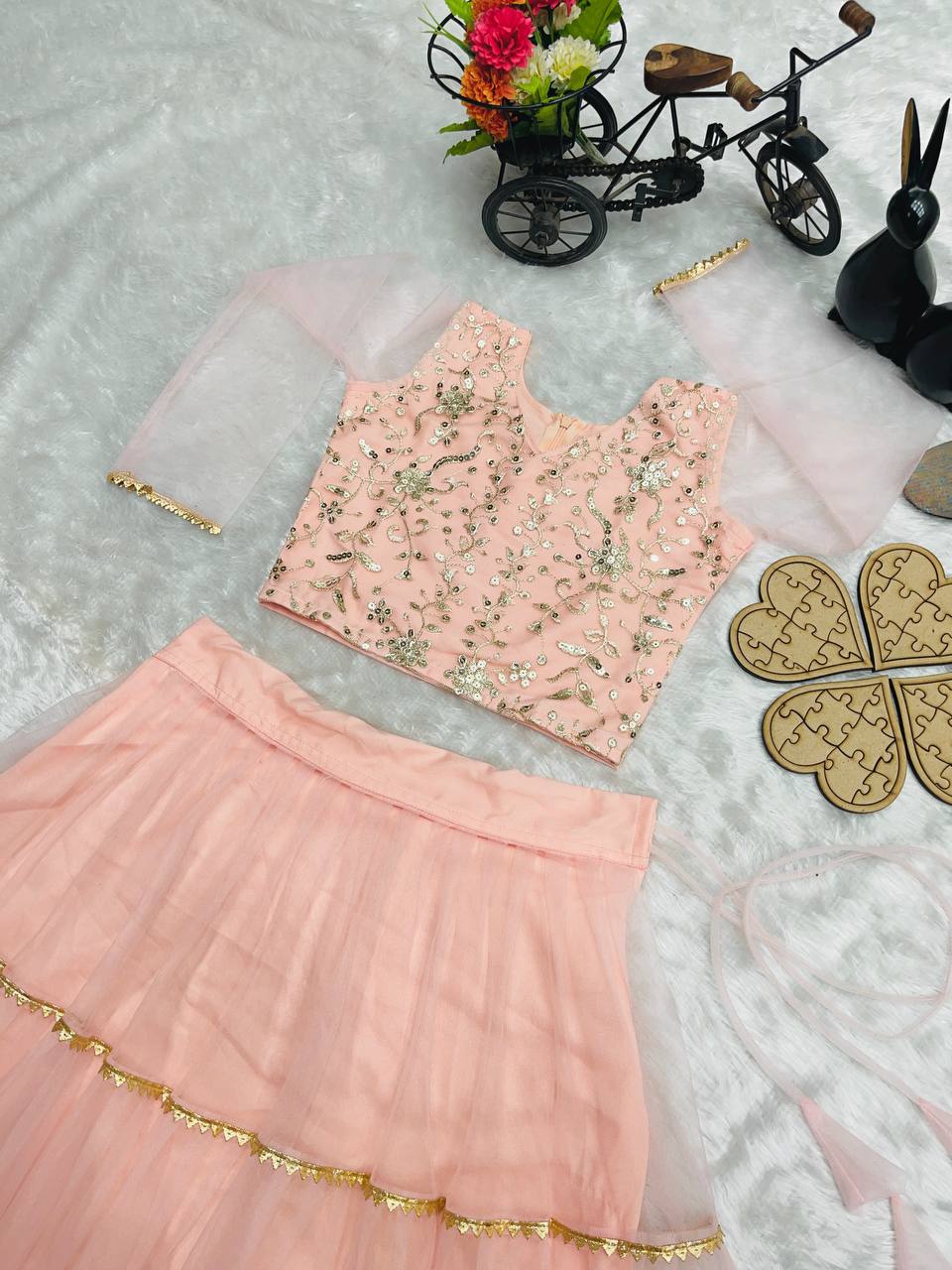 Beautiful Peach Festive design Lehenga Choli For Kids