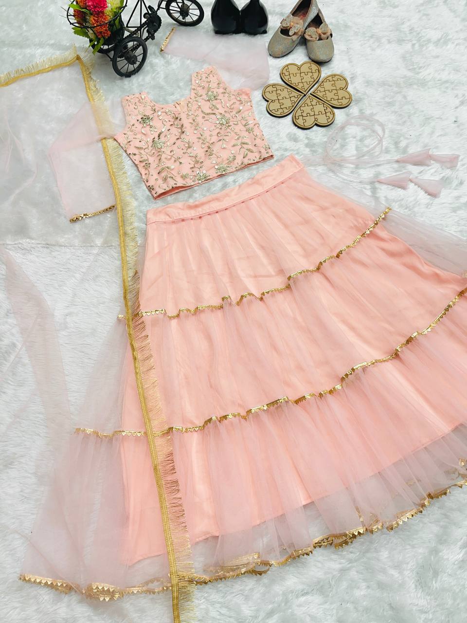 Beautiful Peach Festive design Lehenga Choli For Kids