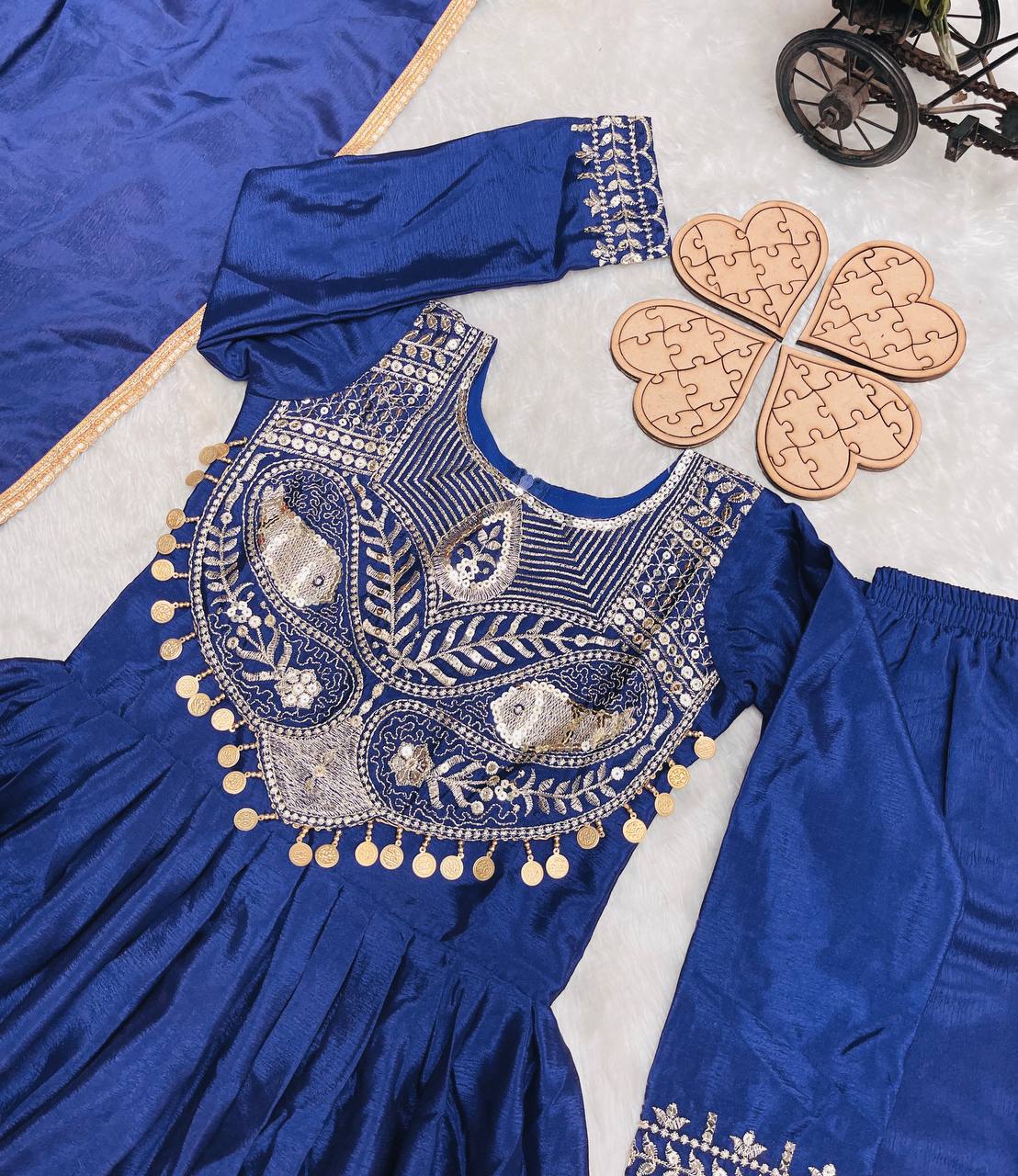 Royal Peacock Embroidery Sequence Work With Heavy Lace Anarkali Set