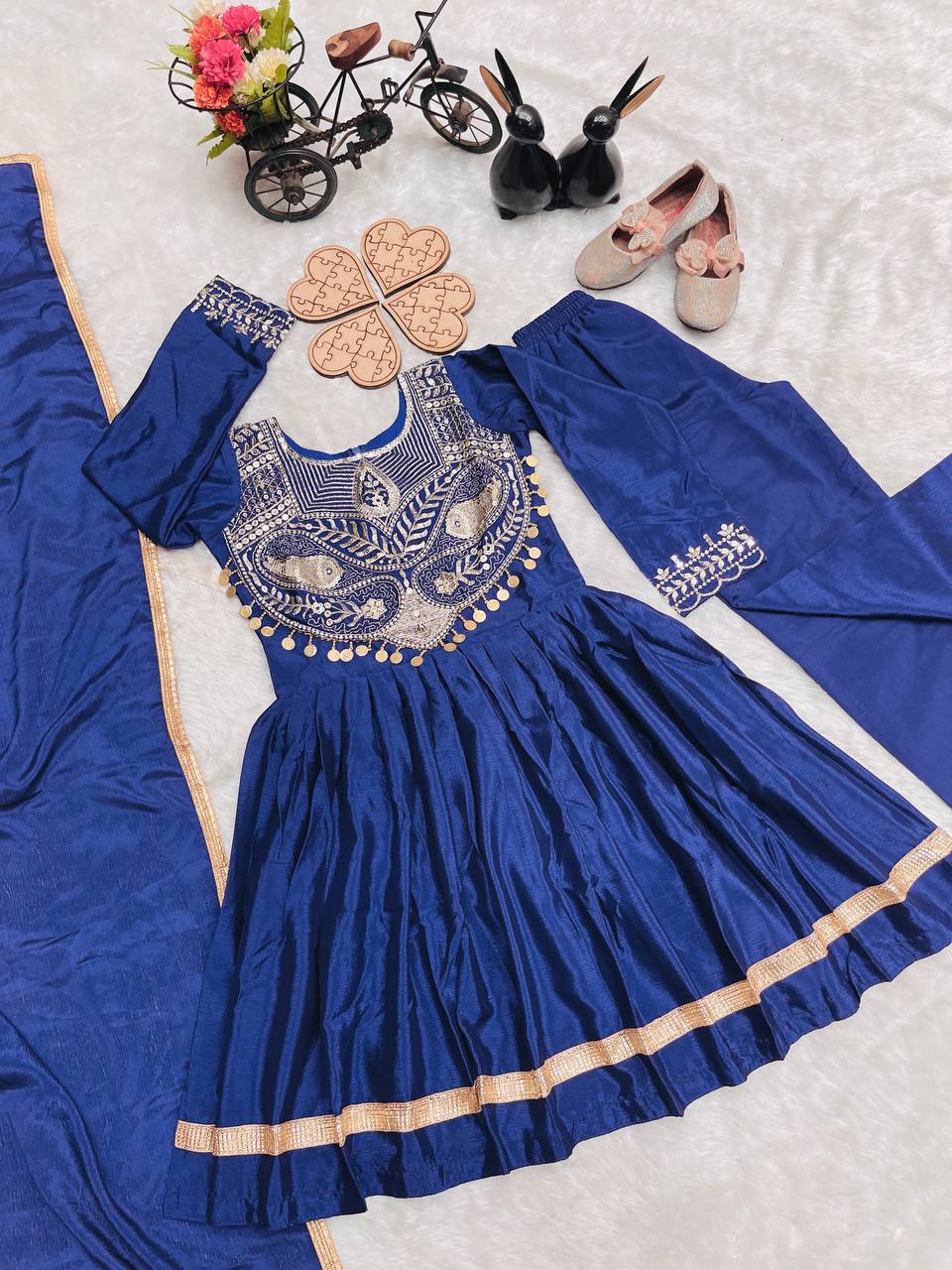 Royal Peacock Embroidery Sequence Work With Heavy Lace Anarkali Set