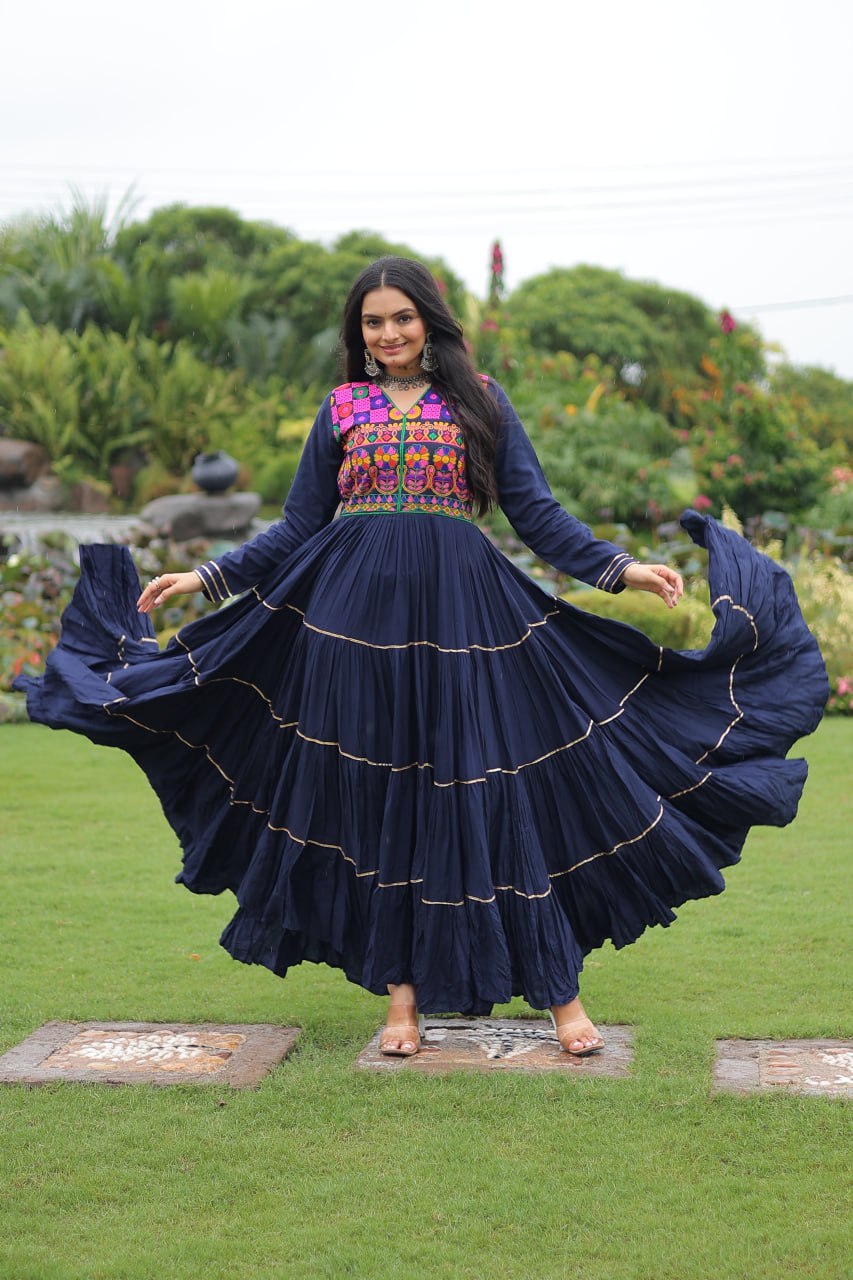 Wine Traditional Gown with Kutchi Mirror Work