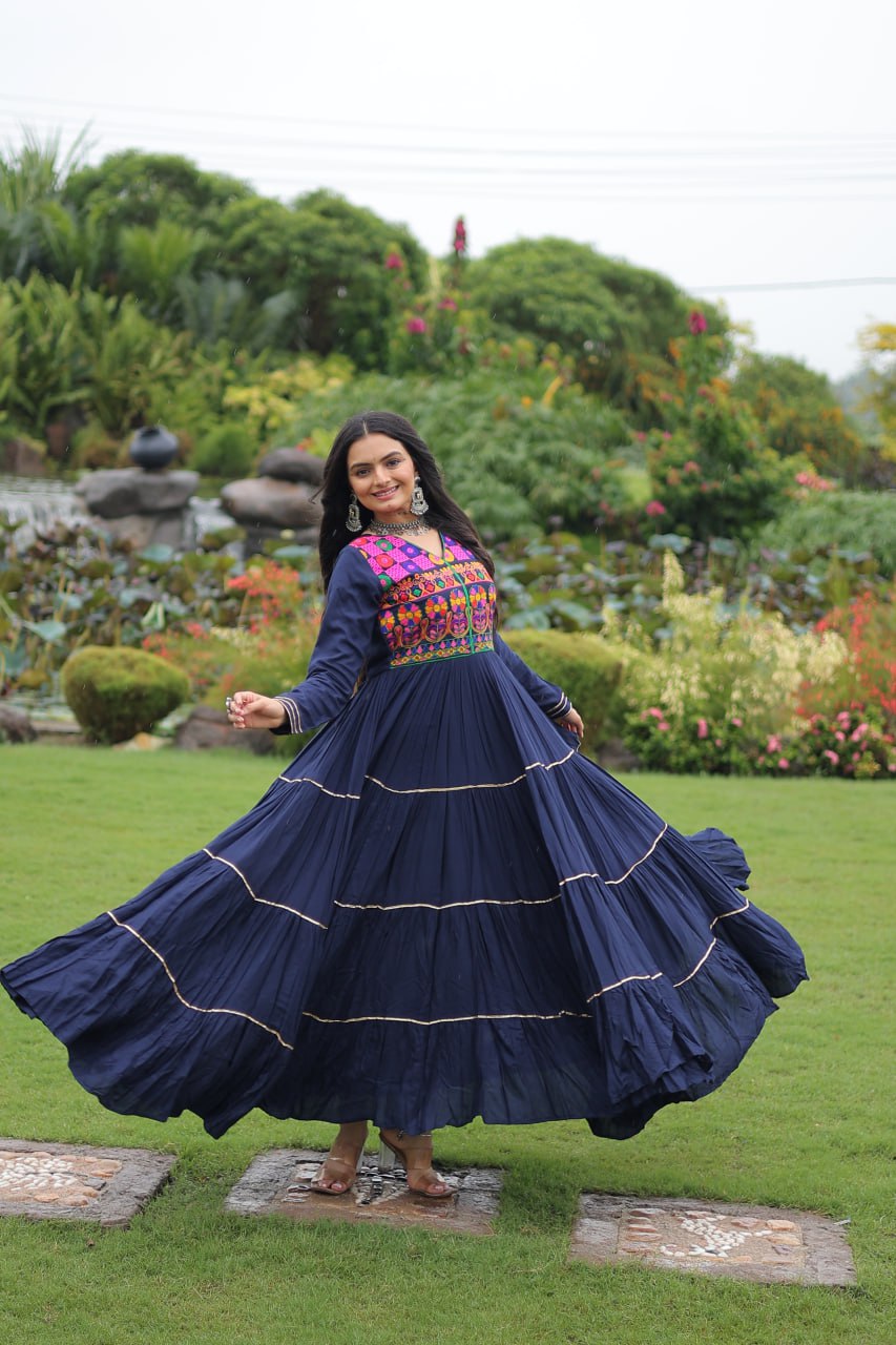Wine Traditional Gown with Kutchi Mirror Work