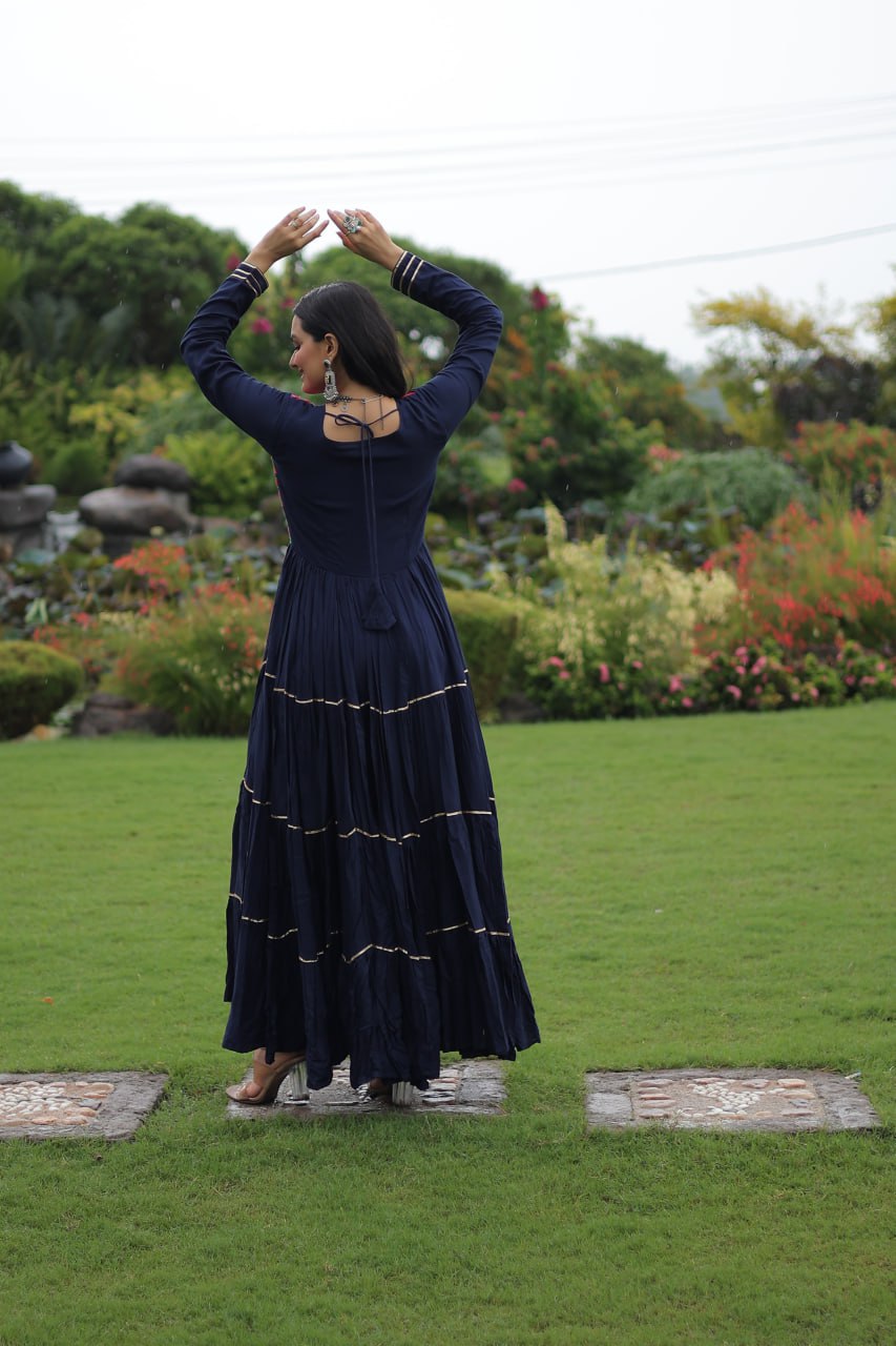 Wine Traditional Gown with Kutchi Mirror Work