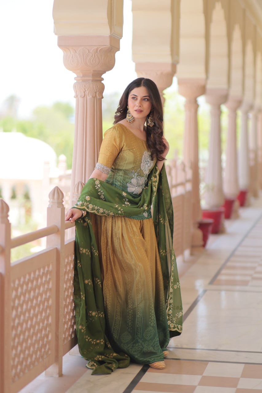 Bright Pink& Orange sharara suit with beads embroidery work