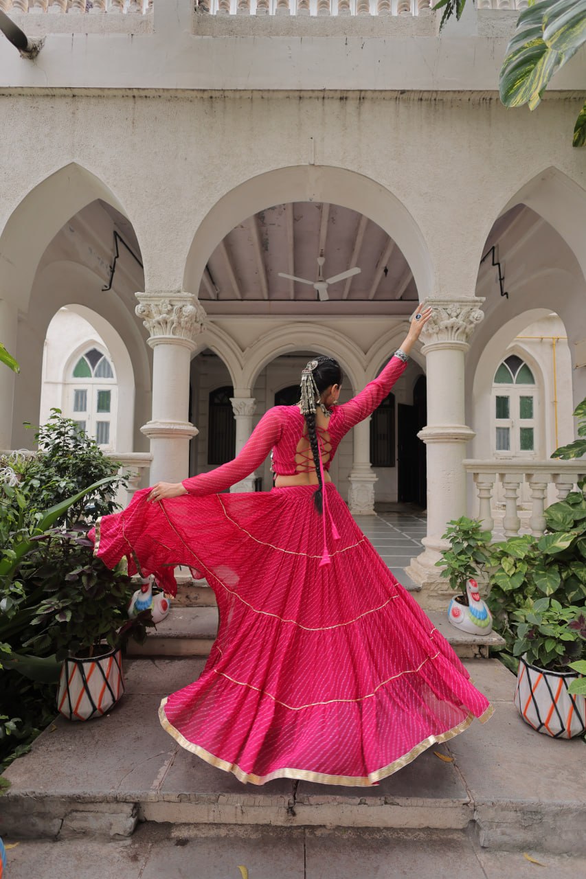 Gorgeous  Bandhani Flared Lehenga Choli with Mirror Work