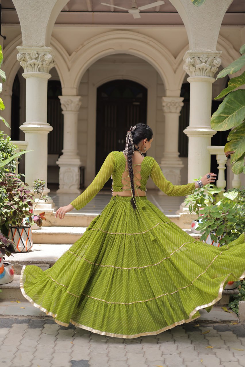 Gorgeous  Bandhani Flared Lehenga Choli with Mirror Work