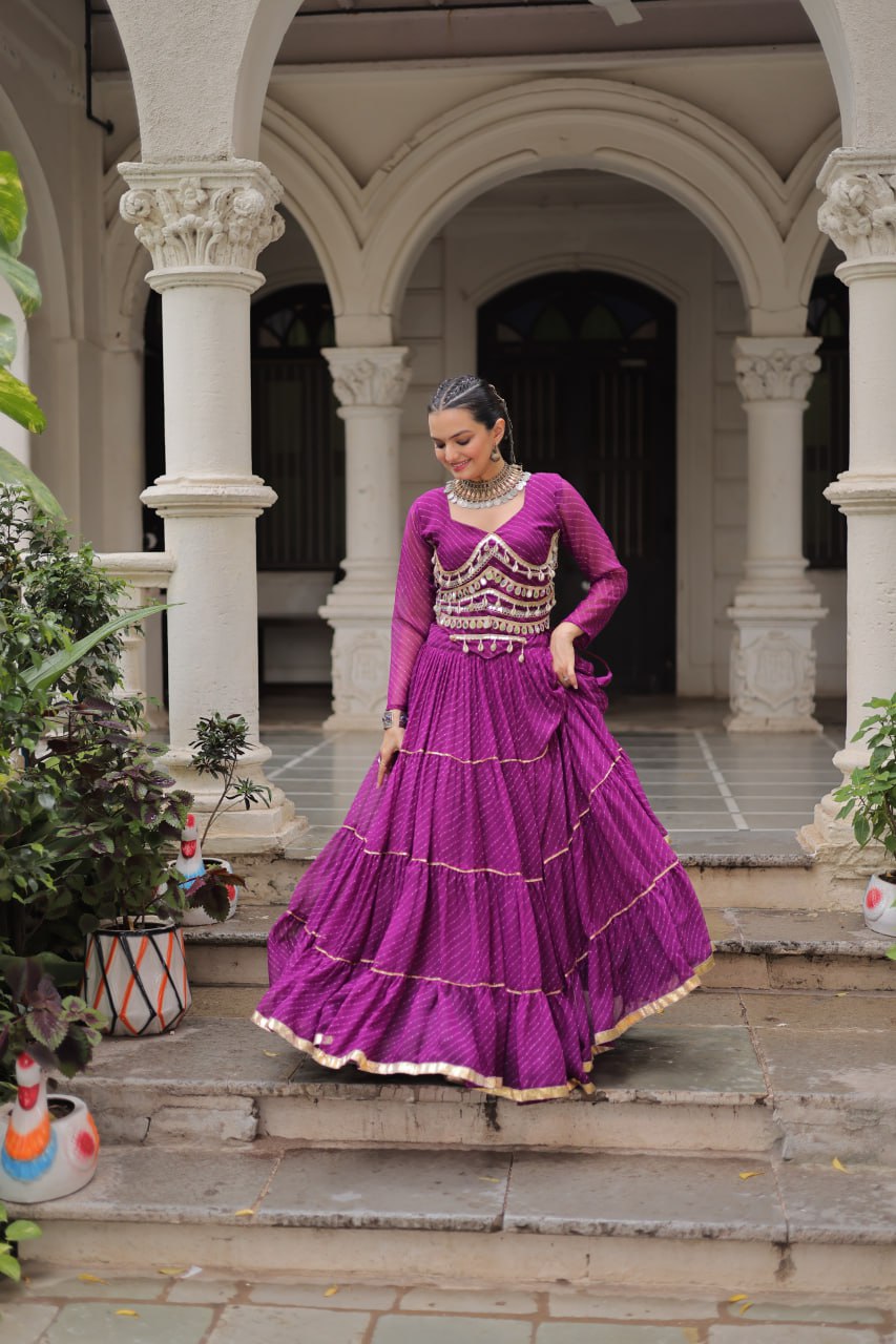 Gorgeous  Bandhani Flared Lehenga Choli with Mirror Work