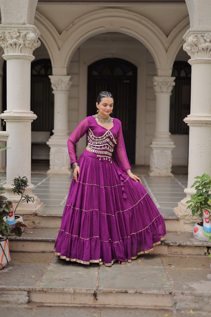 Gorgeous  Bandhani Flared Lehenga Choli with Mirror Work