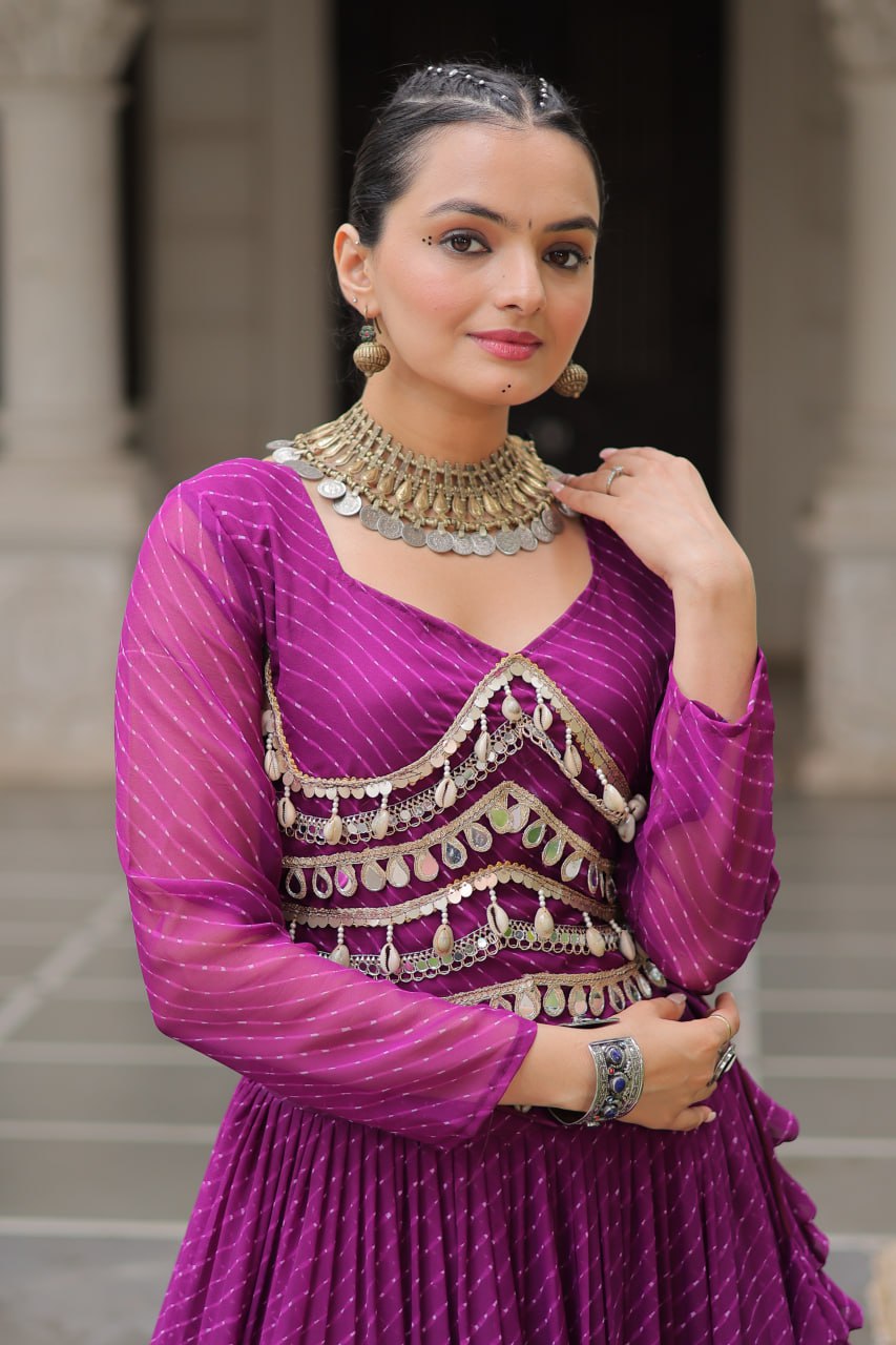 Gorgeous  Bandhani Flared Lehenga Choli with Mirror Work