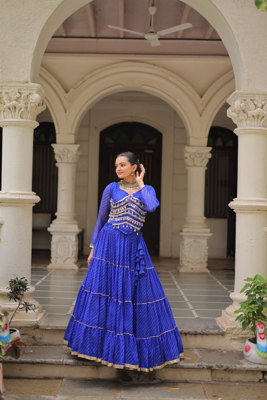 Gorgeous  Bandhani Flared Lehenga Choli with Mirror Work