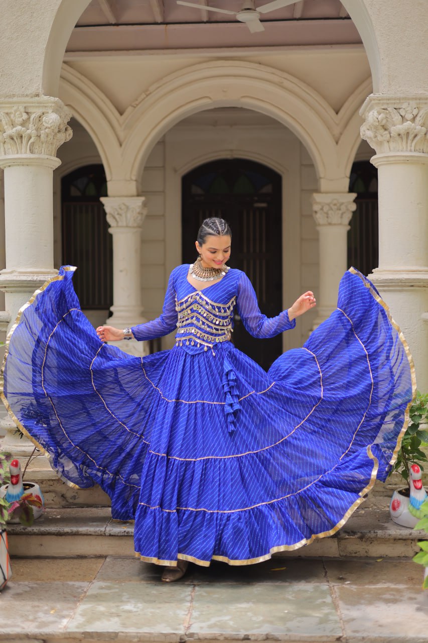 Gorgeous  Bandhani Flared Lehenga Choli with Mirror Work