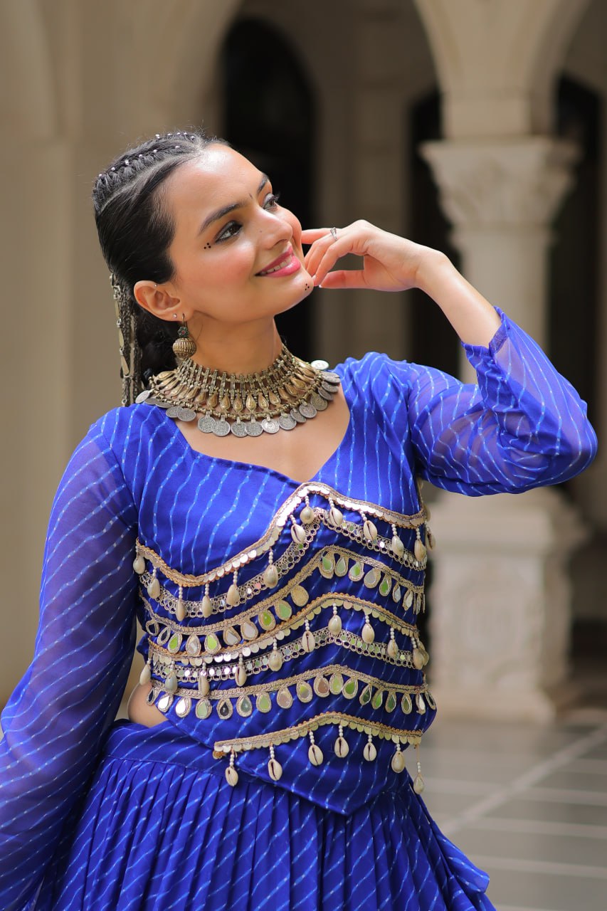 Gorgeous  Bandhani Flared Lehenga Choli with Mirror Work