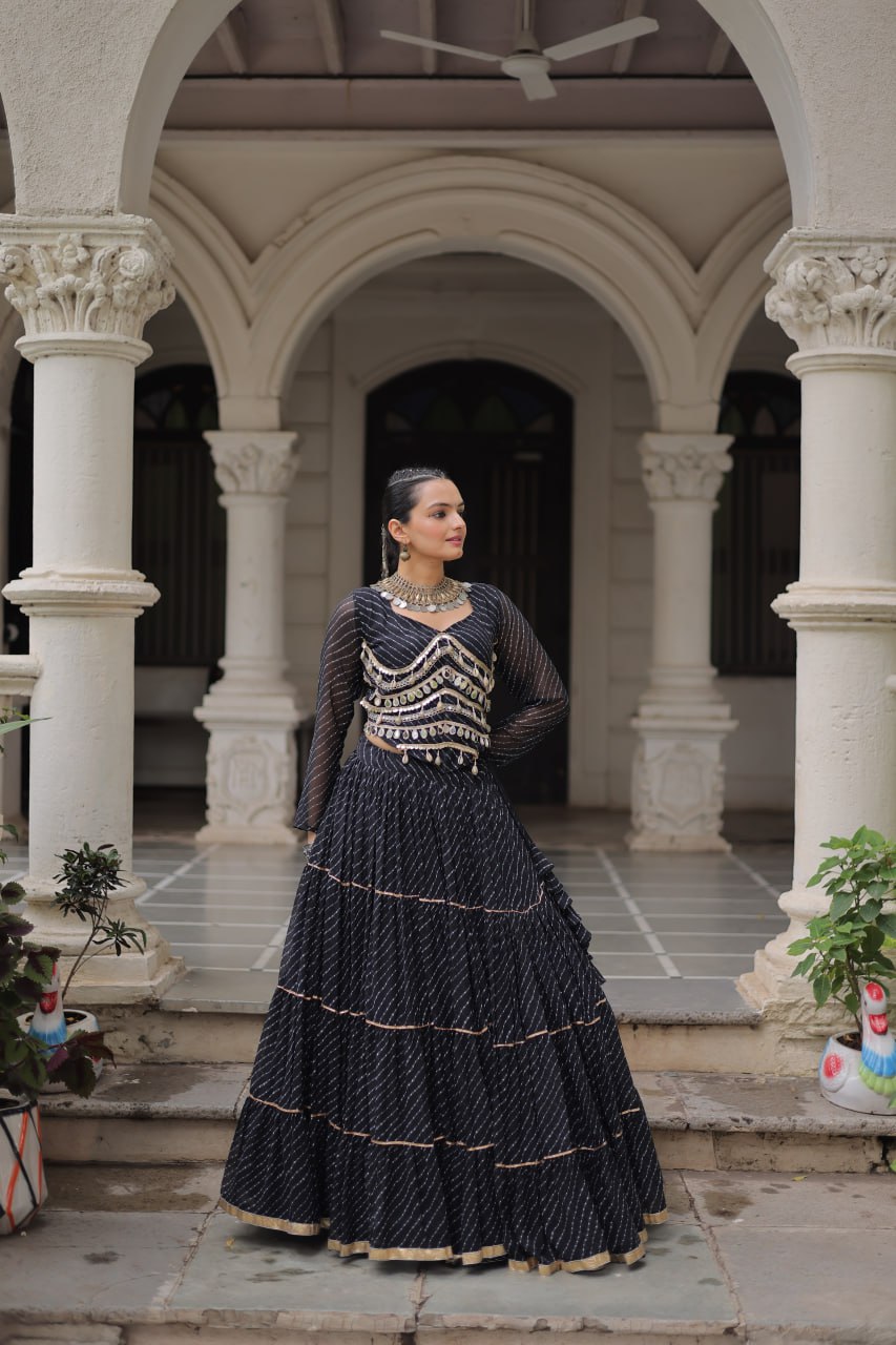 Gorgeous  Bandhani Flared Lehenga Choli with Mirror Work