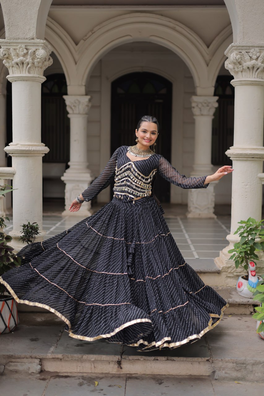 Gorgeous  Bandhani Flared Lehenga Choli with Mirror Work