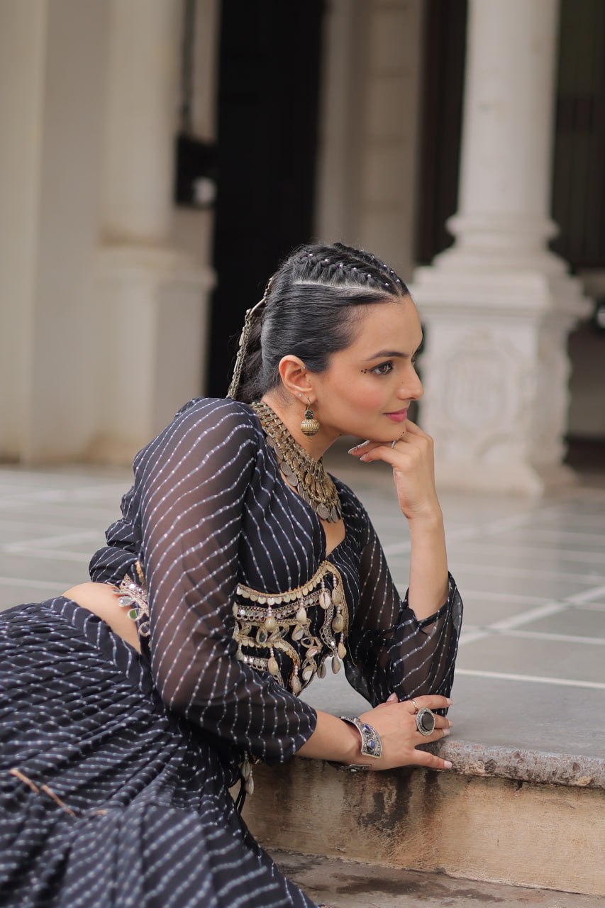 Gorgeous  Bandhani Flared Lehenga Choli with Mirror Work