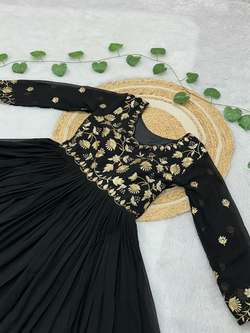 Rust Orange Georgette Embroidered Anarkali Gown with Full Sleeves