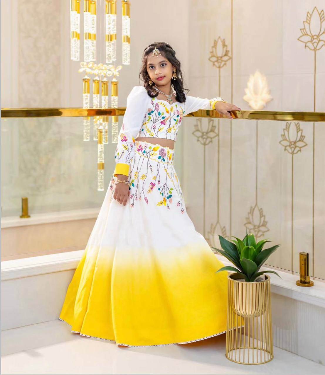 Beautiful Yellow Festive Lehenga Choli For KIds