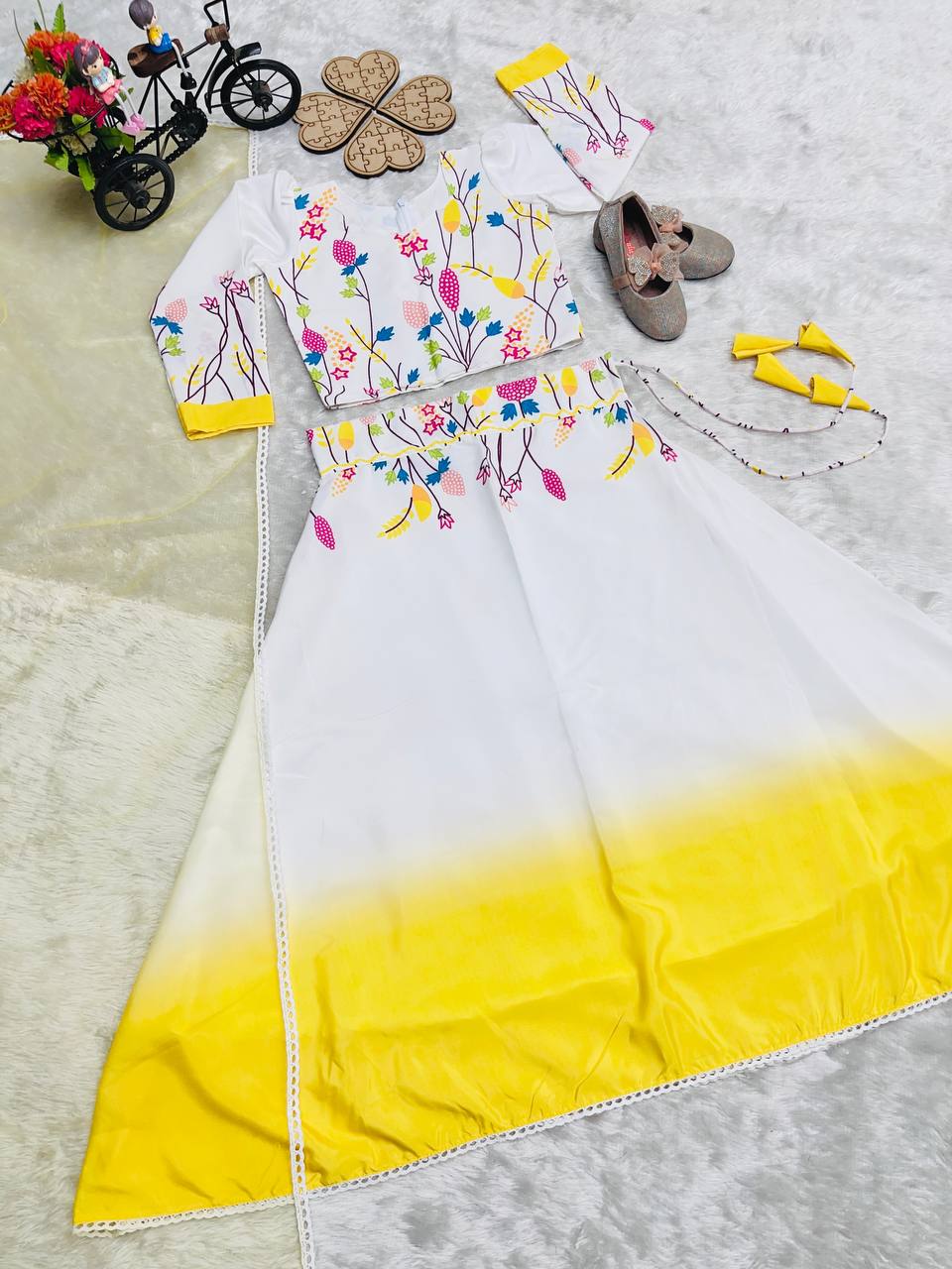 Beautiful Yellow Festive Lehenga Choli For KIds