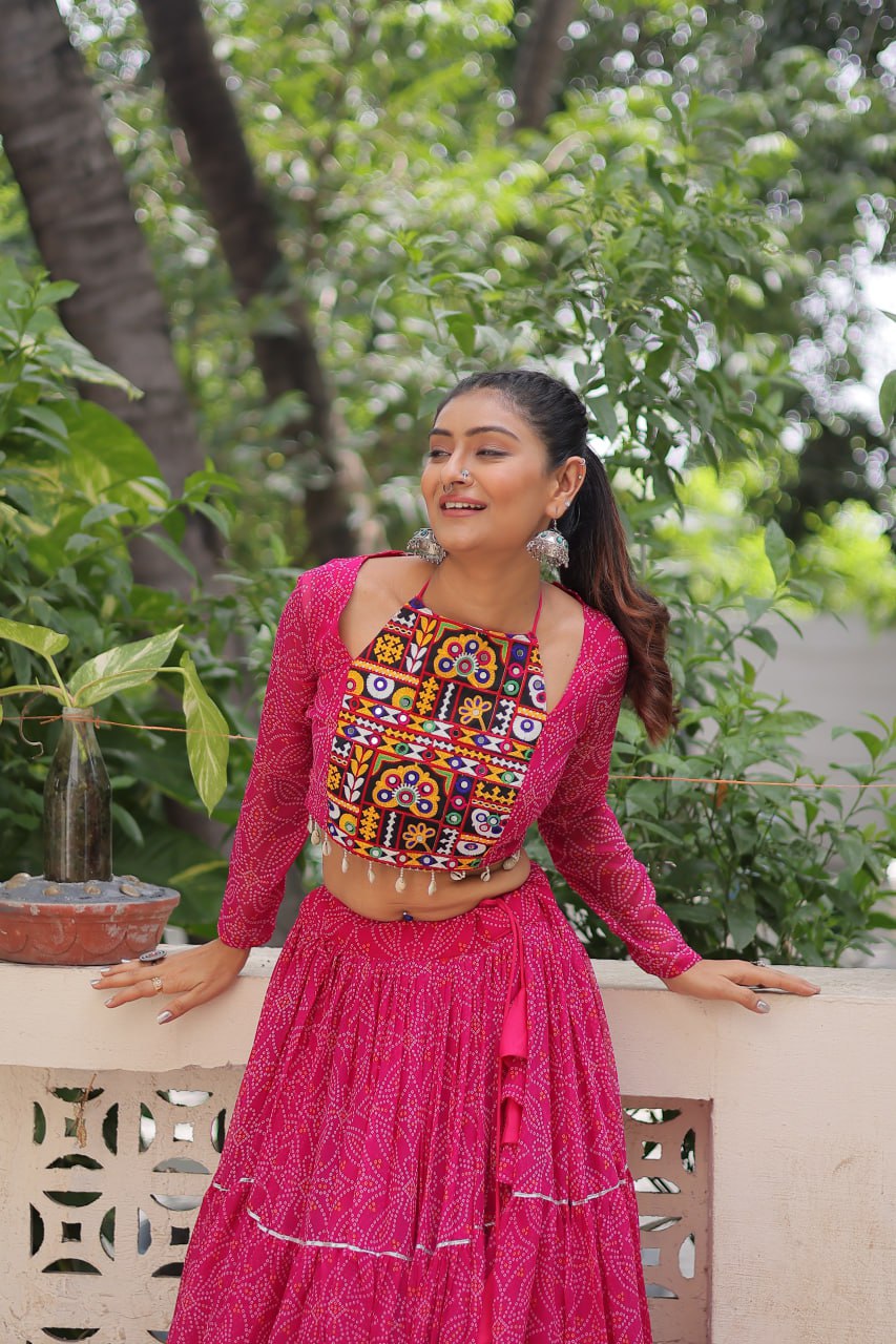 Vibrant Red Navratri Lehenga with Gamthi Embroidery Blouse