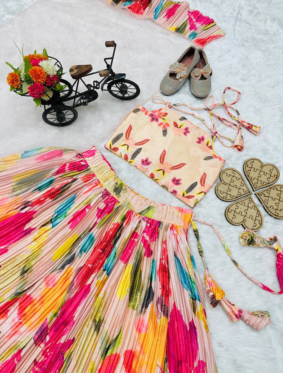 Designer Multi Printed Lehenga Choli For Kids