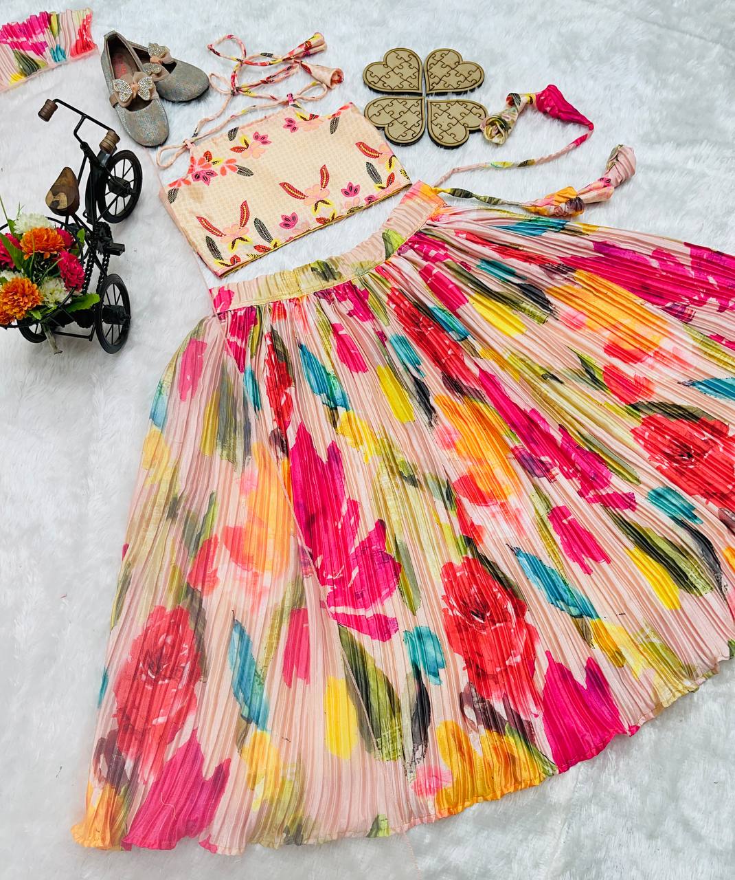 Designer Multi Printed Lehenga Choli For Kids