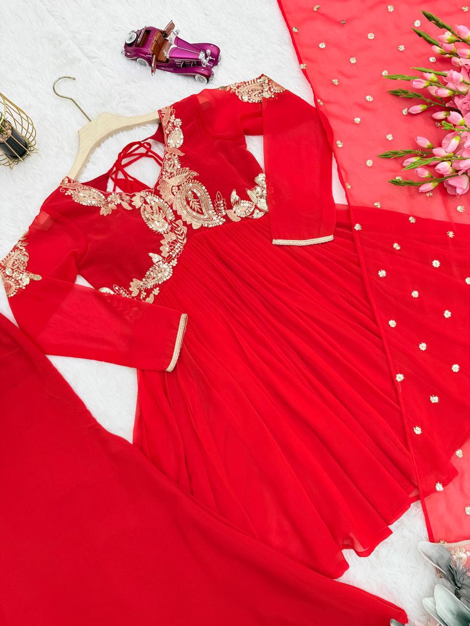 Royal Red Heavy Embroidered Sharara Suit For Festive Wear