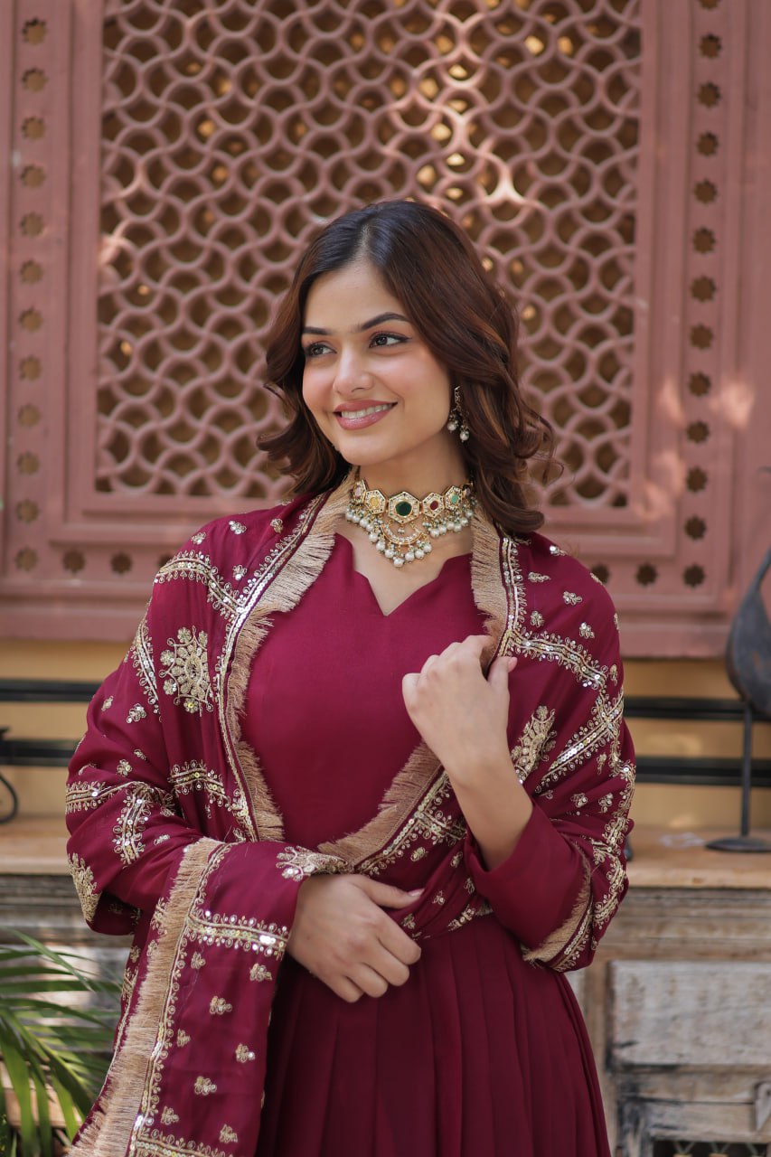 Luxury Maroon Gown Perfect for Weddings & Parties