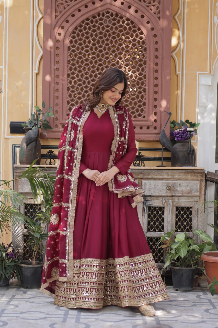 Luxury Maroon Gown Perfect for Weddings & Parties
