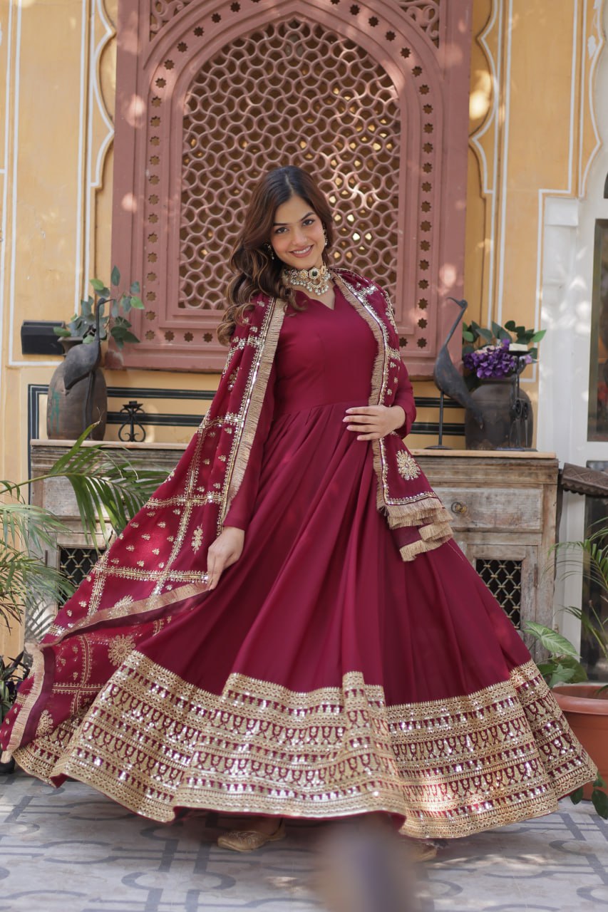 Luxury Maroon Gown Perfect for Weddings & Parties