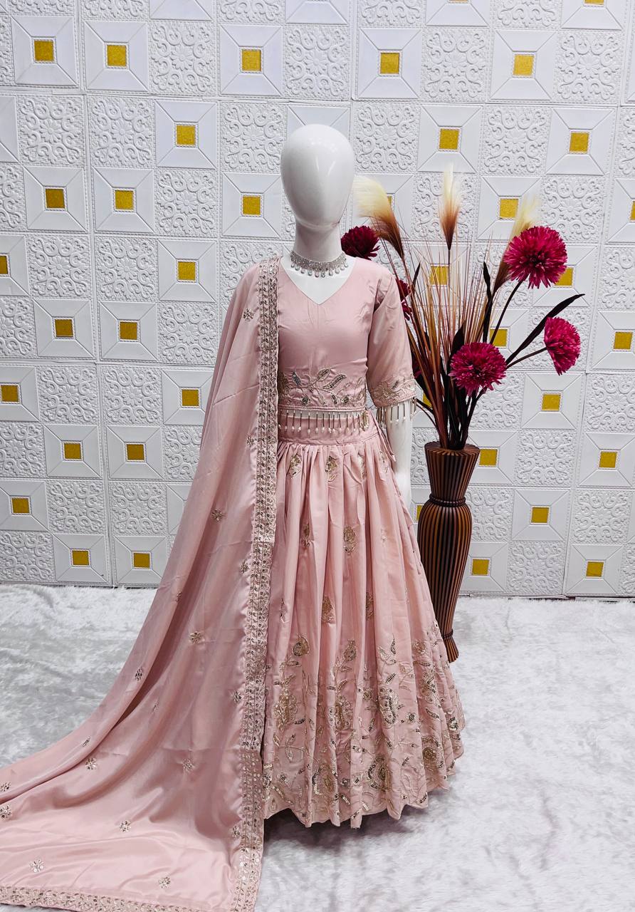 Blush Pink Embroidered Lehenga Choli with Dupatta For Wedding & Festive Collection