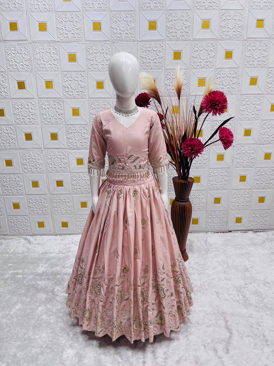 Blush Pink Embroidered Lehenga Choli with Dupatta For Wedding & Festive Collection