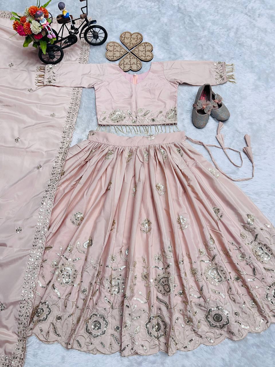 Blush Pink Embroidered Lehenga Choli with Dupatta For Wedding & Festive Collection