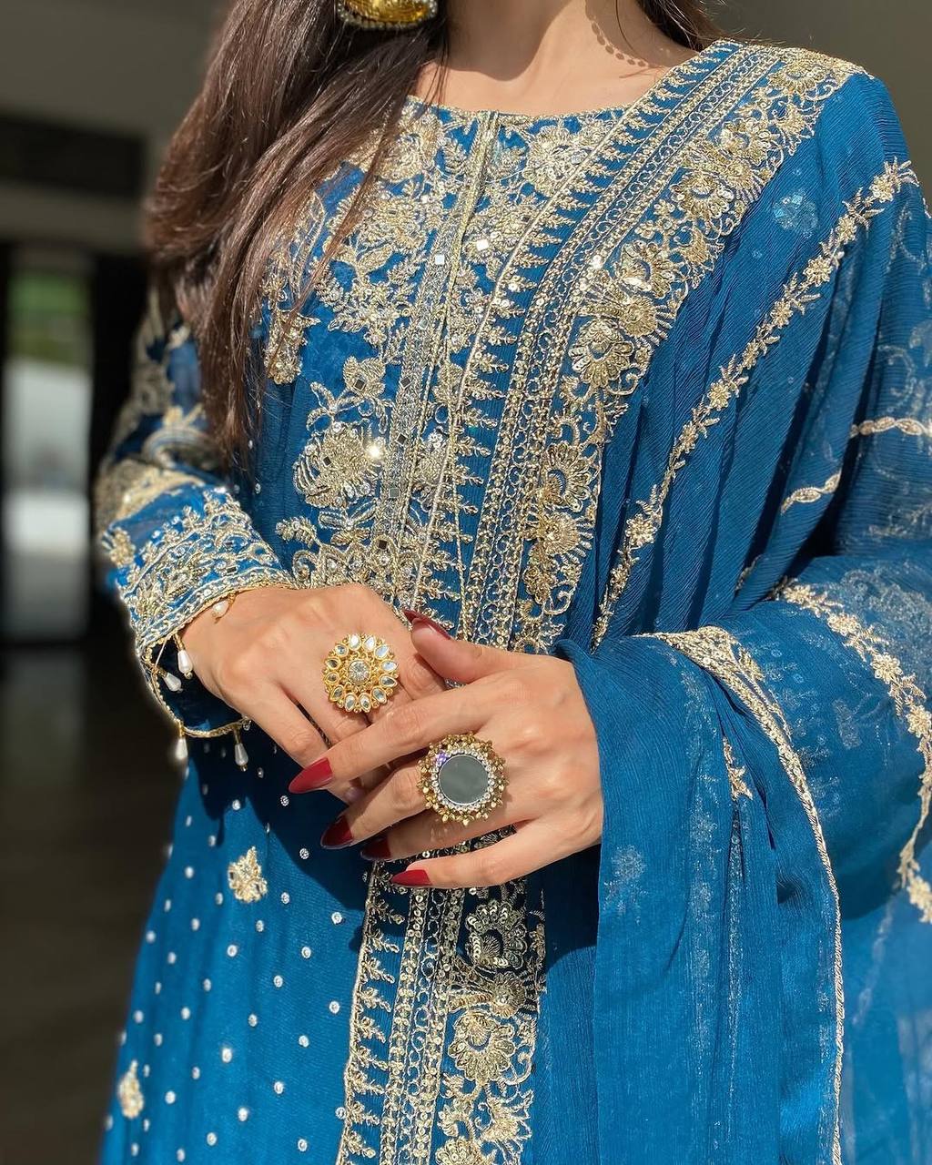 Teal Blue Heavy Embroidered Sharara Suit with Dupatta – Wedding & Festive Designer Set