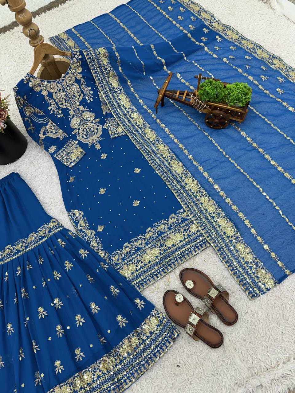 Teal Blue Heavy Embroidered Sharara Suit with Dupatta – Wedding & Festive Designer Set